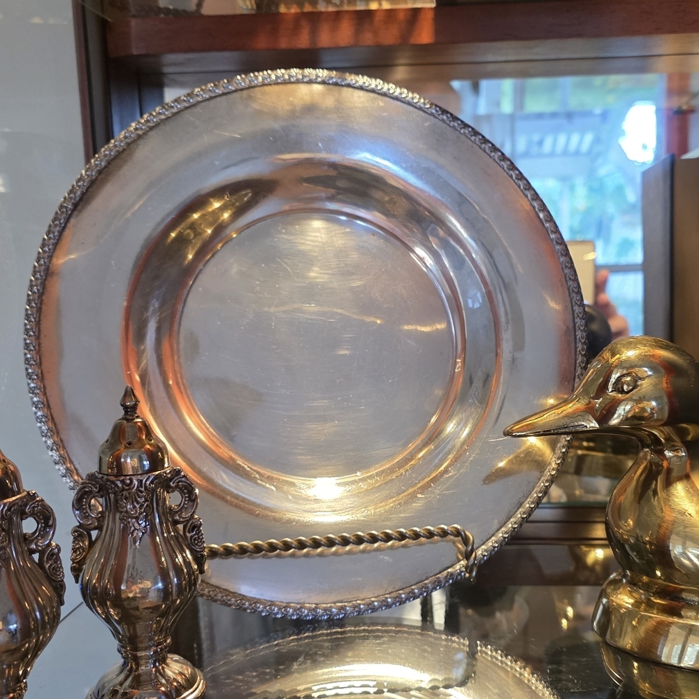 Vintage Mid Century Silver-Plated 11” Serving Platter | Braided Rim | T&T 115